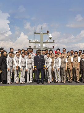 Scenic  staff standing together on the Scenic Spirit ship 