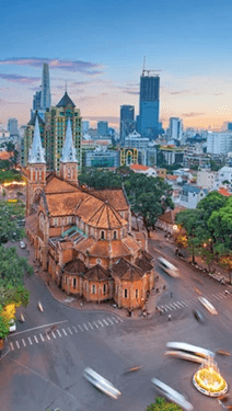 View from above the Notre Dame Cathedral in Ho Chi Minh City, Vietnam