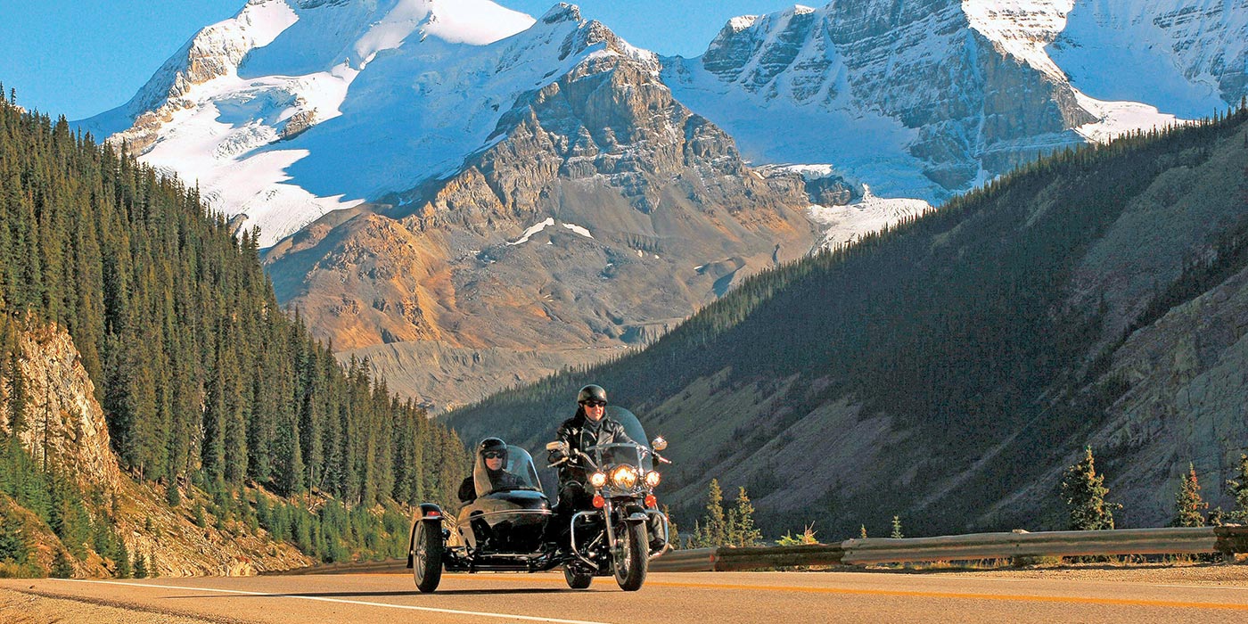 Scenic Freechoice Harley Davidson sidecar tour, Jasper, Canada
