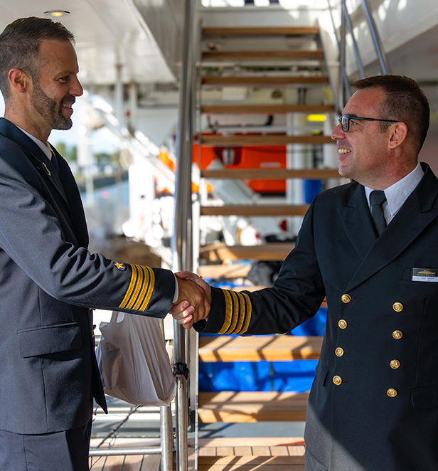 Scenic Gem Captain Ludovic Libs meets Scenic Eclipse Captain Radomir Novosel.