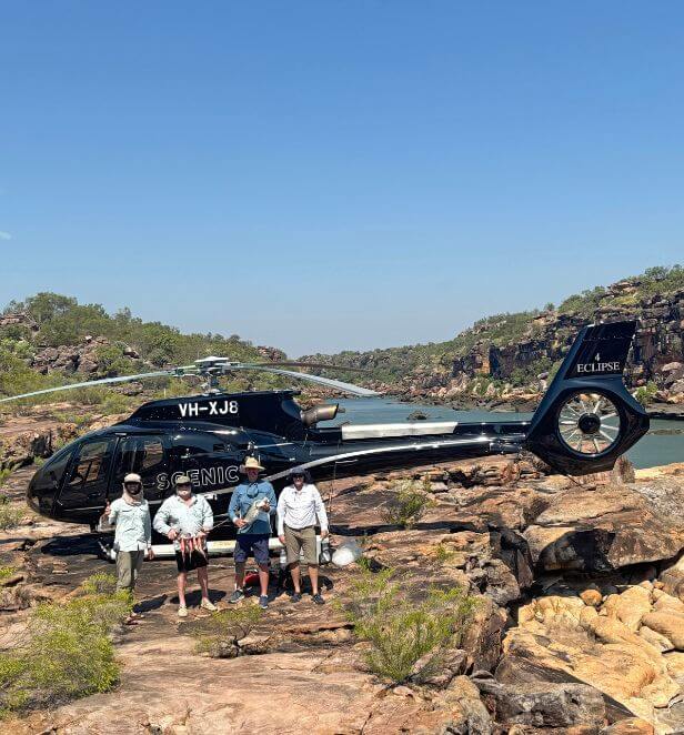 Scenic Eclipse helicopter in the Kimberley region during a heli-fishing excursion