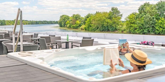 Relaxing on deck of a river cruise ship