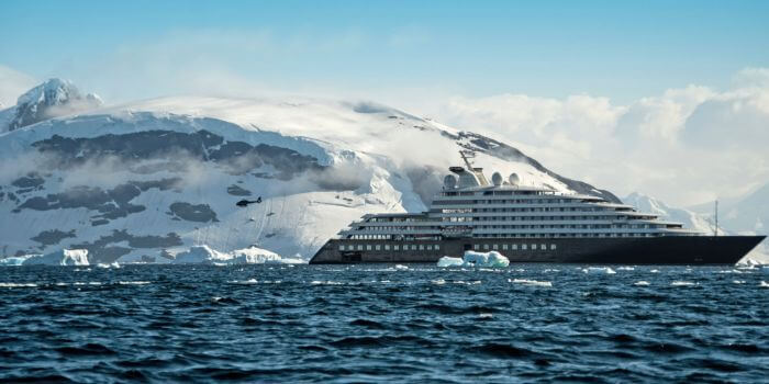 Scenic Eclipse anchored near Detaille Island in Antarctica