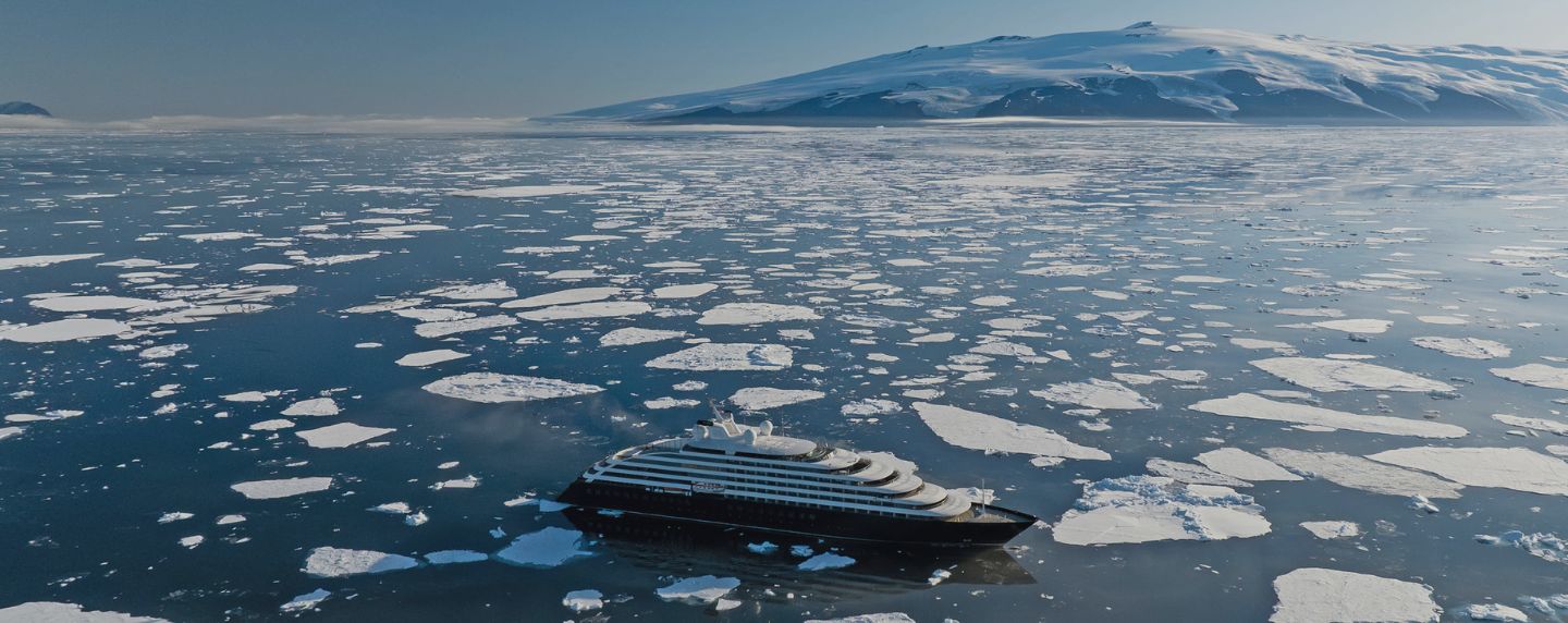 Scenic Eclipse cruising Ross Island, East Antarctica