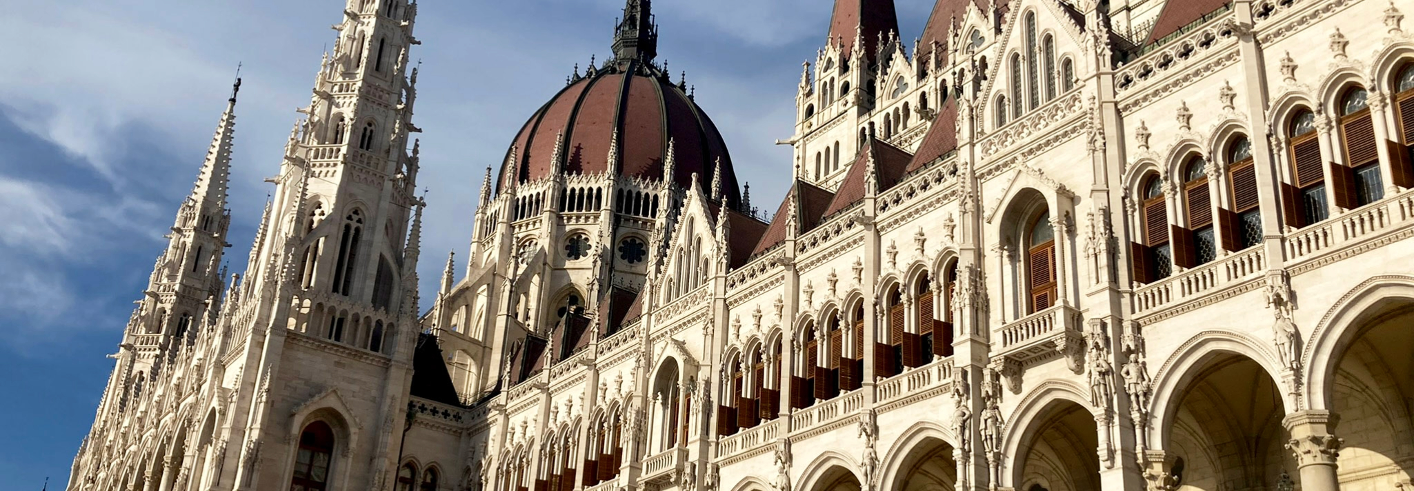Close up of Budapest's parliament building with gothic-style spires