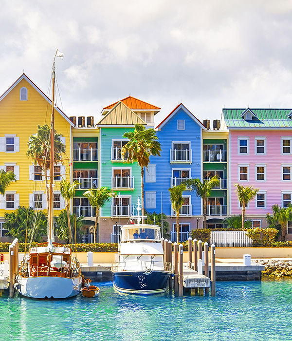 Multicolored townhomes in Nassau, Bahamas